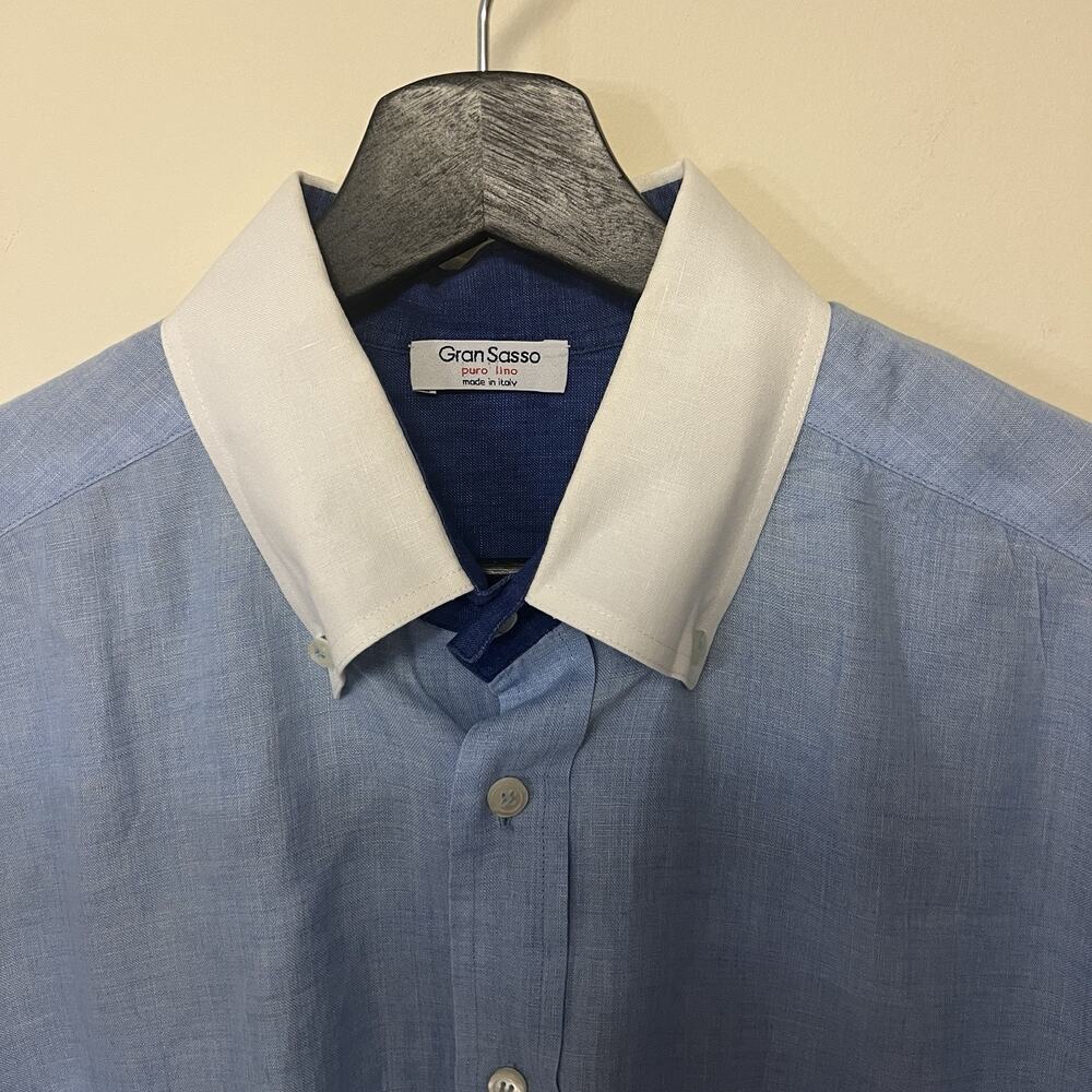 Gran Sasso 100% Pure Linen Shirt Men XL Button Down Made In Italy